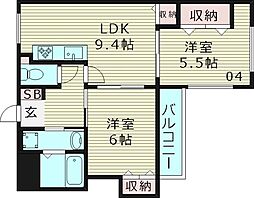 シェルマンド毛馬 2LDKの間取図画像