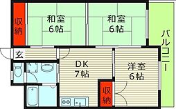 森小路長門ハイツ2 3DKの間取図画像
