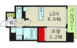 プレサンス京橋GREEN YARDレアルテ 1LDKの間取図画像