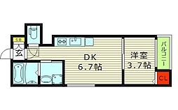 ブランテール深江橋 1DKの間取図画像