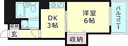 エルプラド京橋8号棟 1DKの間取図画像