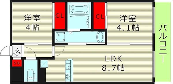 大阪府大阪市生野区田島１丁目(賃貸マンション2LDK・6階・40.30㎡)の写真 その2