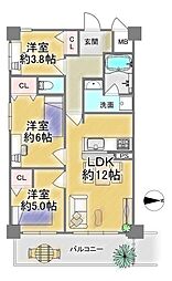 ヴィベール北白川 3LDKの間取図画像