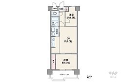 朝日プラザ中津 2DKの間取図画像