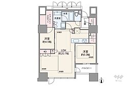 プレミストタワー靱本町 2LDKの間取図画像