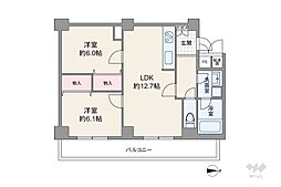 夕陽ケ丘スカイハイツ 2LDKの間取図画像