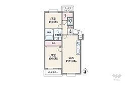 深江橋コーポF棟 2LDKの間取図画像