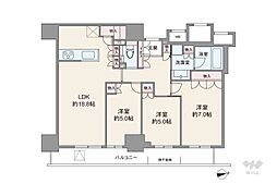 リバーガーデンタワー上町台筆ヶ崎 3LDKの間取図画像