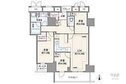 ジオタワー新町 3LDKの間取図画像