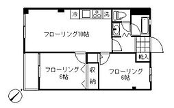 祐天寺第2コーポラス 2LDKの間取図画像