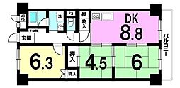 関目グリーンハイツC棟 3DKの間取図画像