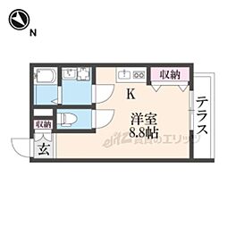 京阪交野線 宮之阪駅 徒歩24分の賃貸アパート 1階ワンルームの間取り