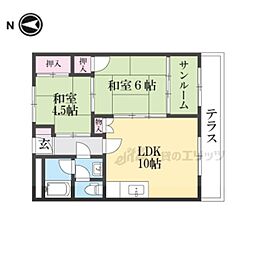 清水谷コーポ 2LDKの間取図画像