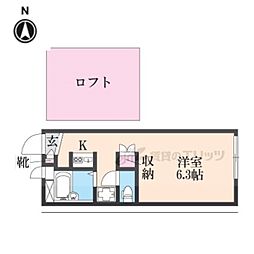 レオパレスヴィラ2 1Kの間取図画像