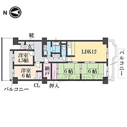 グリーンタウン香里ケ丘A棟 4LDKの間取図画像