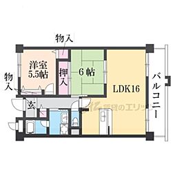 ベルデュール四條畷 2LDKの間取図画像