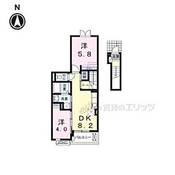 シャン・ド・フルール3番館 2DKの間取図画像