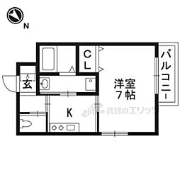 WEST高柳 1Kの間取図画像