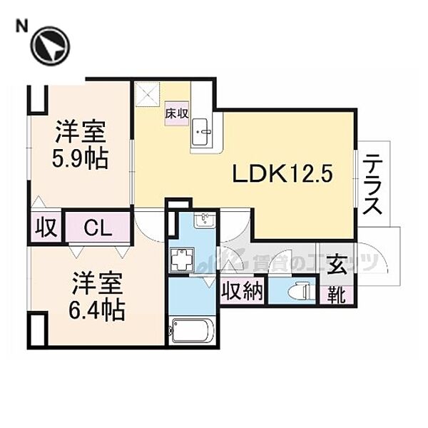 大阪府交野市郡津４丁目(賃貸アパート2LDK・1階・57.01㎡)の写真 その1