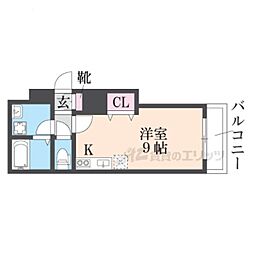 ヨハク瓢箪山 1階ワンルームの間取り