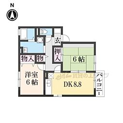 シーダヒルA 2DKの間取図画像