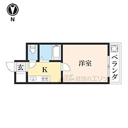 リバーガーデン飛鳥 1Kの間取図画像