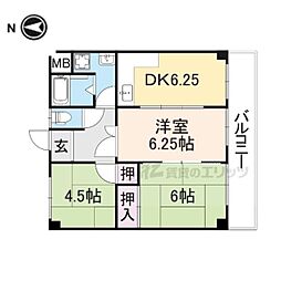 クィーン魚昌 3DKの間取図画像