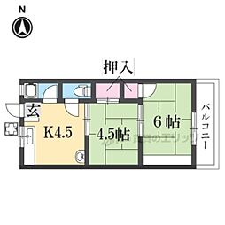 藤枝ハイツ1棟 2DKの間取図画像