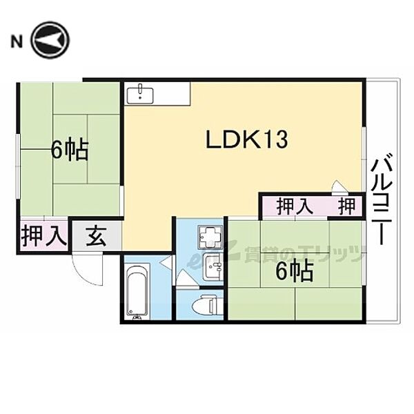 奈良県生駒市谷田町(賃貸アパート2LDK・2階・50.00㎡)の写真 その2