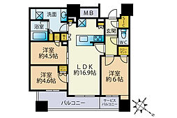 シエリアタワー中之島 3LDKの間取図画像