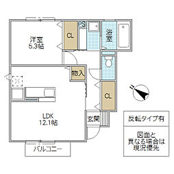 L’espoir 1階1LDKの間取り