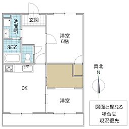 キャッスルツクバMK 3階2DKの間取り