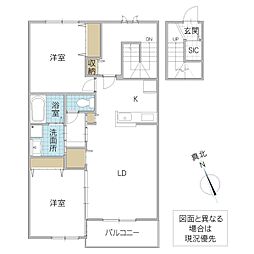 仮称)Novガーデンハウス谷田部 F棟 2LDKの間取図画像
