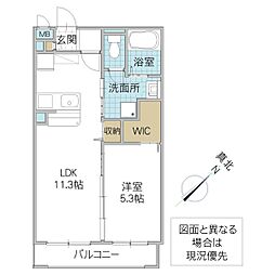 カーサ桜土浦 1LDKの間取図画像