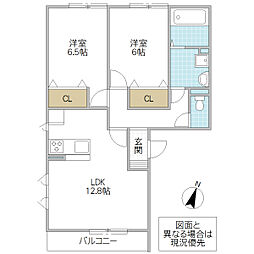 ブランシェヒル 2LDKの間取図画像