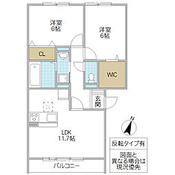 ブランシェヒル 2LDKの間取図画像