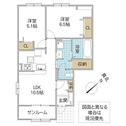 エスポワール 2LDKの間取図画像