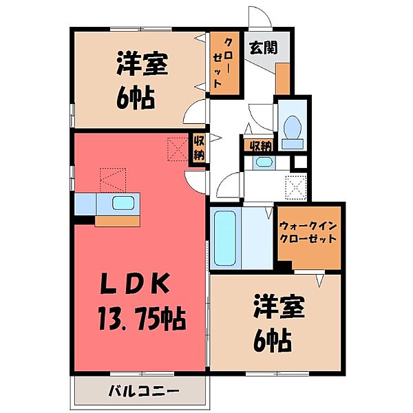 エトワール ｜茨城県古河市久能(賃貸アパート2LDK・1階・61.95㎡)の写真 その2