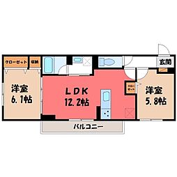 高崎市大橋町アパート 2LDKの間取図画像