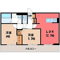 高崎市矢中町アパート 2LDKの間取図画像