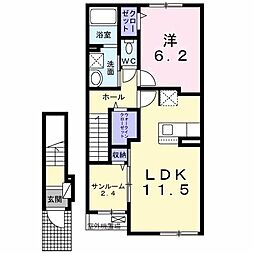 ニュー平和荘B 1LDKの間取図画像