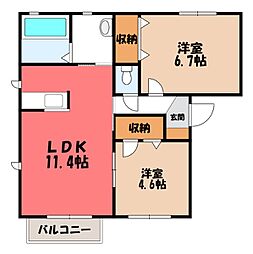 カロスクレーネ 2LDKの間取図画像