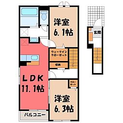 伊勢崎市東小保方町アパート 2LDKの間取図画像