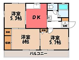 オークハイツC 3DKの間取図画像