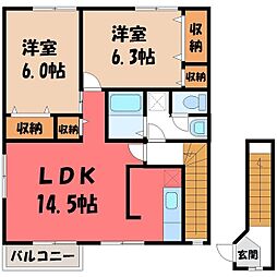 パール・カーサA 2LDKの間取図画像