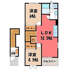 プリムヴェール 2LDKの間取図画像