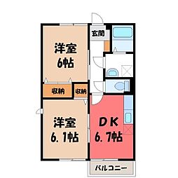 リッソ・ブレーヌ 2DKの間取図画像