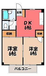 田胡ハイツB 2DKの間取図画像