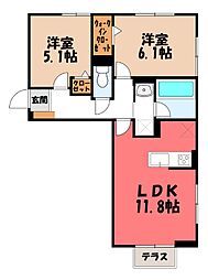 高崎市江木町アパート 2LDKの間取図画像