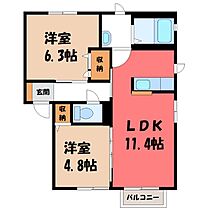 カーサ・エクセル A  ｜ 群馬県伊勢崎市田部井町3丁目（賃貸アパート2LDK・2階・50.78㎡） その2